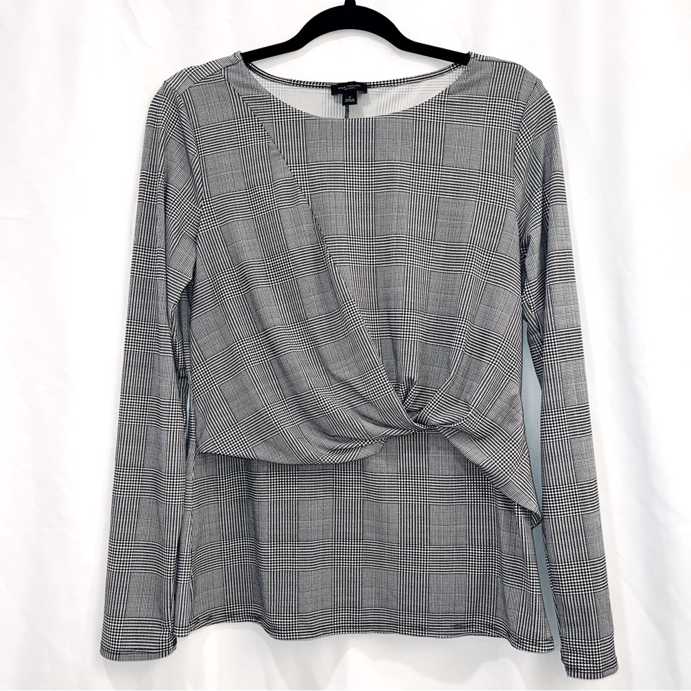 Ann Taylor Career Houndstooth Print Long Sleeve Blouse Sz M